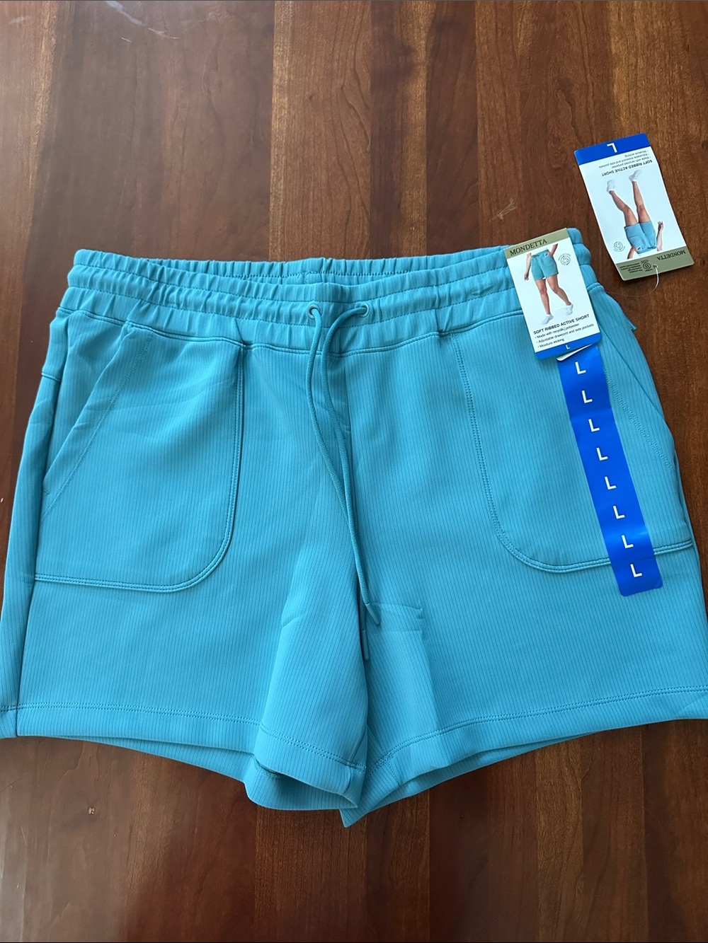Mondetta Aqua Ribbed Drawstring Athletic Shorts